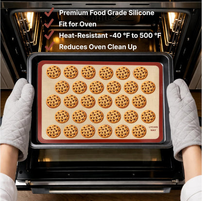 Silicone Pastry Mat with Measurements, 28 x 20 Inch Extra Thick Non-Slip Nonstick XL Baking Mat for Dough Rolling, Kneading, Fondant and Pie, Red