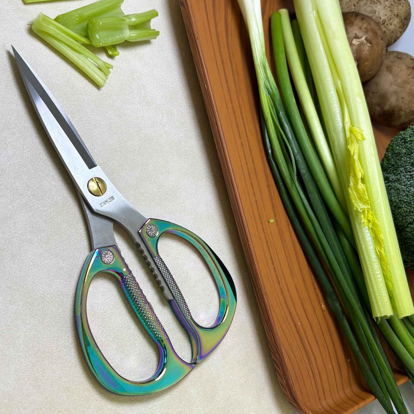 7.5in Stainless Steel Kitchen Scissors, Heavy Duty Shears for Chicken, Meat, Food, Vegetables, BBQ (Silver)