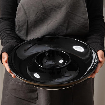 LEHAHA 12.25 inch porcelain Chip and Dip Serving Set, Ceramic Platters for Cheese, Appetizers &Chips Salsa, Fruit and Veggies, Divided Serving Trays for Family Gathering and Parties, Dark Creamy