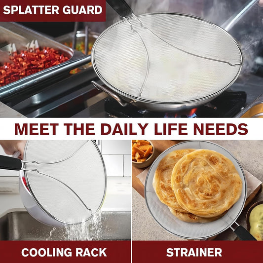 grease splatter guard,Kitchen Supply,Splatter Guard for Frying Pan & Food Strainer and Universal Cookware,stainless steel kitchenware,splash guard for Cooking with Comfort Grip Handles (1pcs-13 in)