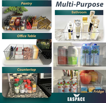 4-Pack Pantry Organizer Bins – Clear Storage Containers for Pantry, Kitchen, Fridge, Cabinet, or Shelf – Perfect for Snacks, Food, Drinks & Multi Purpose