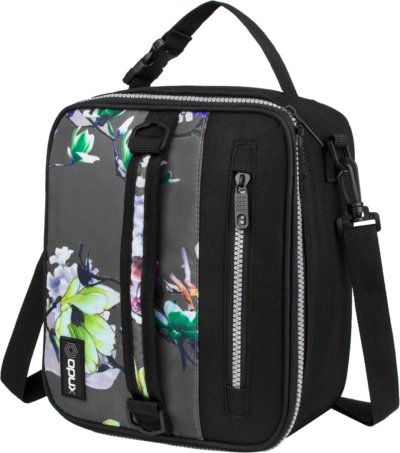 opux Insulated Lunch Box for Men Women Adult, Compact Lunch Bag for Kids Boy Girl Teen, Soft Lunch Cooler Bag for Work School, Leakproof Lunchbox Lunch Pail with Clip-on Buckle, Grey Flowers