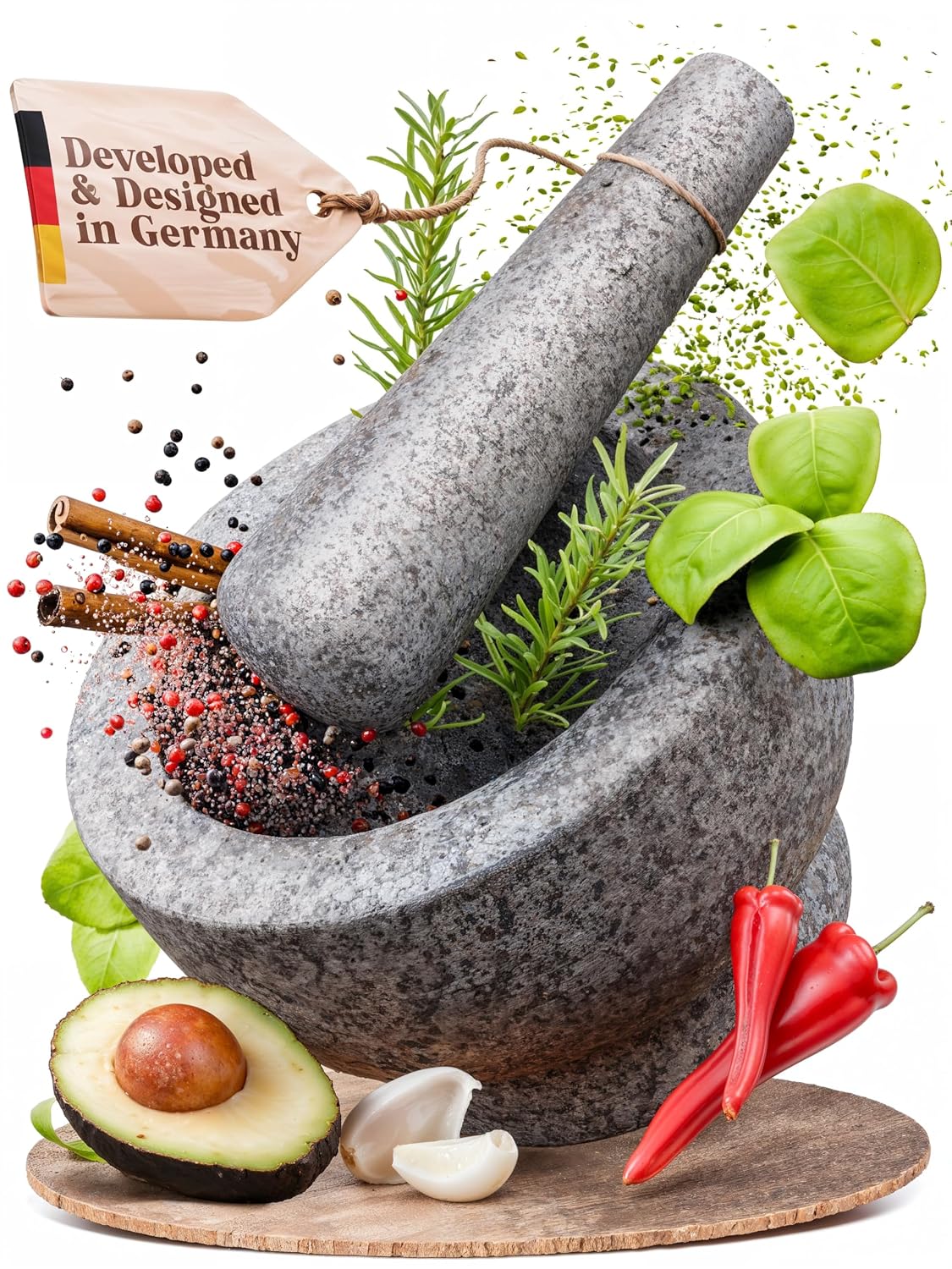 ChefSofi Mortar and Pestle Set (Gray, 2-Cups)