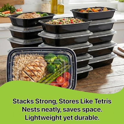 Meal Prep Containers [10 Set] 38 oz with Lids, 1 compartment, Stackable, Reusable, Leakproof, Food Safe, Microwave, Freezer & Dishwasher Safe for Food Prep Storage Bento Box (10 Set, 38 oz)