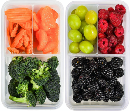 Bento Box for Kids and Adults - Reusable Lunch Box Meal Prep Containers - 3 Compartment Snack Box Container with Airtight Lid - Dishwasher, Freezer, Microwave Safe Food Snack Storage (39 oz, 7 Pack)