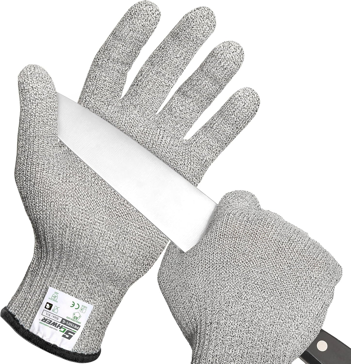 Schwer SlicePro ANSI Cut Resistant Gloves, Food Grade Cutting Glove for Kitchen Food Prep, Mandoline Gloves for Meat Cutting, Oyster Shucking, Fish Fillet Processing, PR1501-G, L