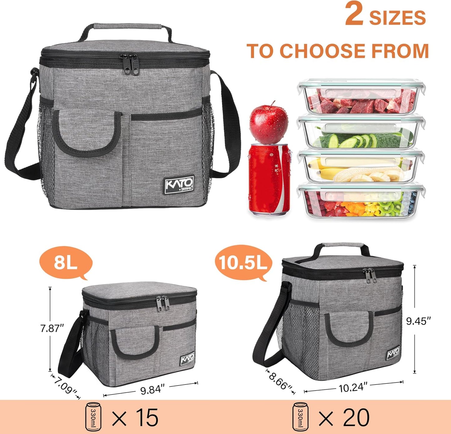 Tirrinia Insulated Lunch Bag for Women Men, Leakproof Lunch Box Containers for Adult, Work, School, Soft Lunchbox for Kids,Boys, Adult Cooler Bag for Picnic Hiking Beach,Charcoal