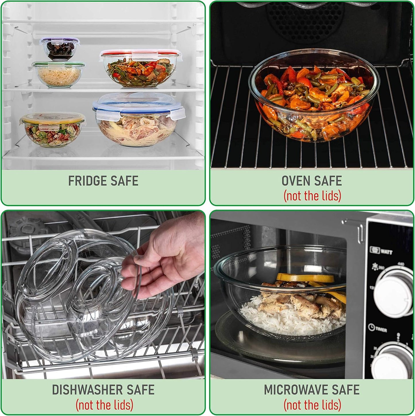 Set of 4 Stackable Space-Saving Nesting Glass Bowls with Airtight Acacia Lids for Lunch, Meal & Food Prep - Microwave & Oven-ready BPA Free Durable Heat Resistant Inert Borosilicate Glass
