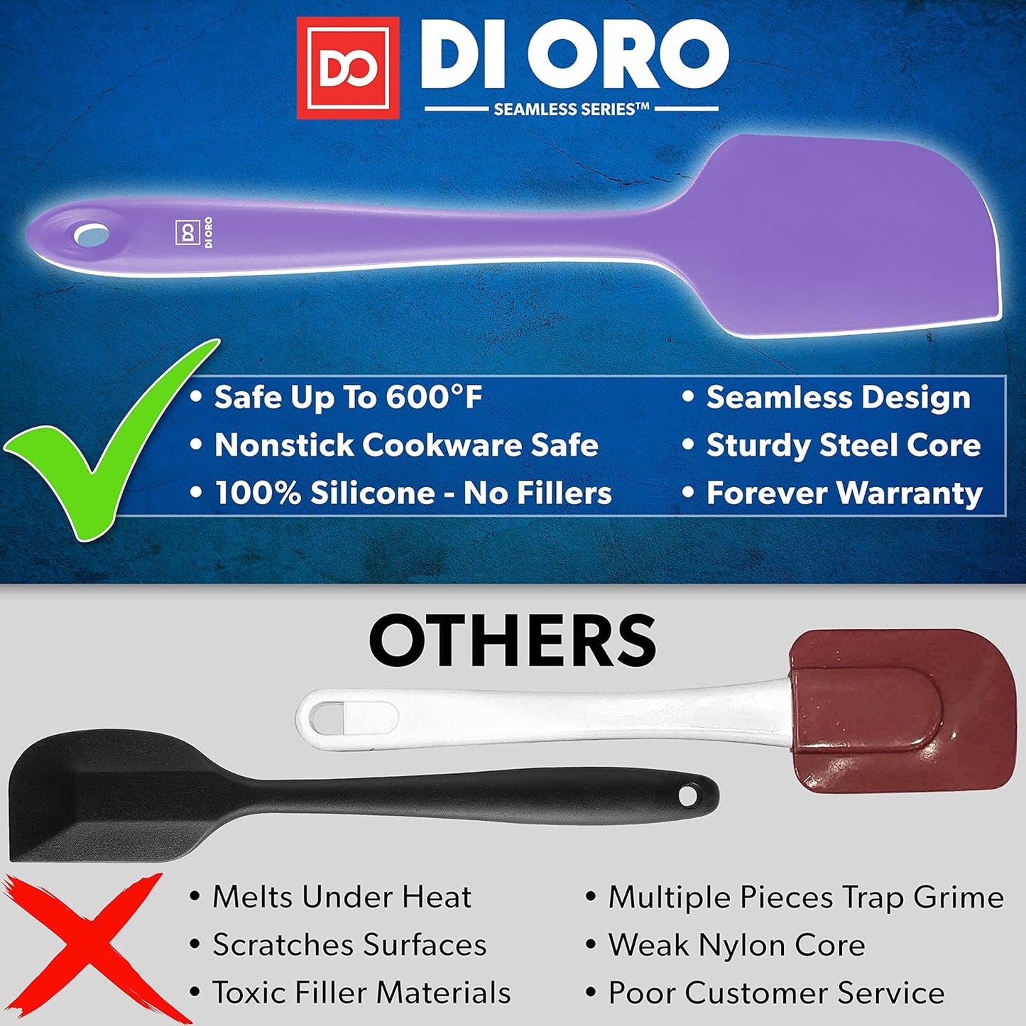 DI ORO Silicone Spatula Set - Rubber Kitchen Spatulas for Baking, Cooking, & Mixing - 600°F Heat-Resistant & BPA Free Silicone Scraper Spatulas for Nonstick Cookware - Dishwasher Safe (3pc, Black)