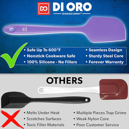 DI ORO Silicone Spatula Set - Rubber Kitchen Spatulas for Baking, Cooking, & Mixing - 600°F Heat-Resistant & BPA Free Silicone Scraper Spatulas for Nonstick Cookware - Dishwasher Safe (3pc, Black)