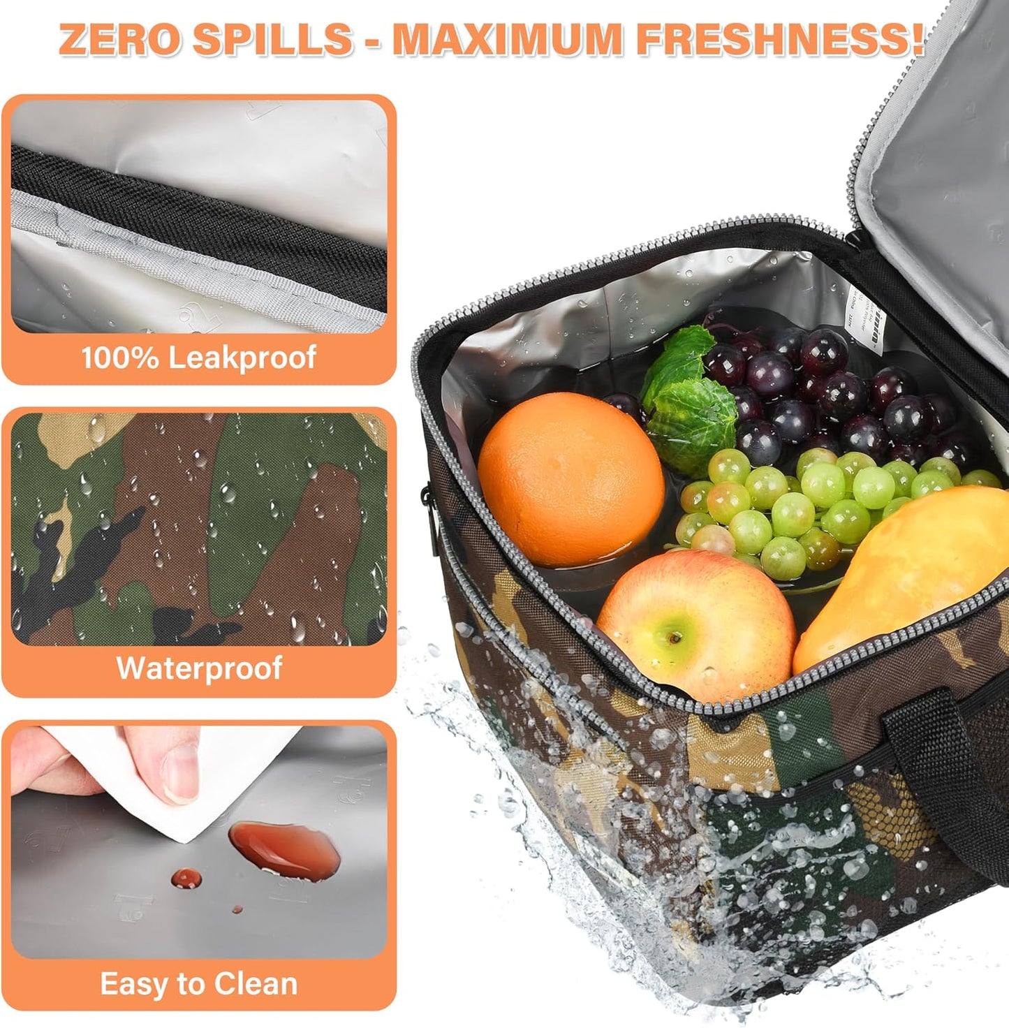 Tirrinia Insulated Lunch Box for Men/Women, Leakproof Lunch Bag for School Work, Large Lunch Tote Kids Boys Girls Student Back to School, Soft Cooler Office Picnic Beach Camping for Adults, Charcoal