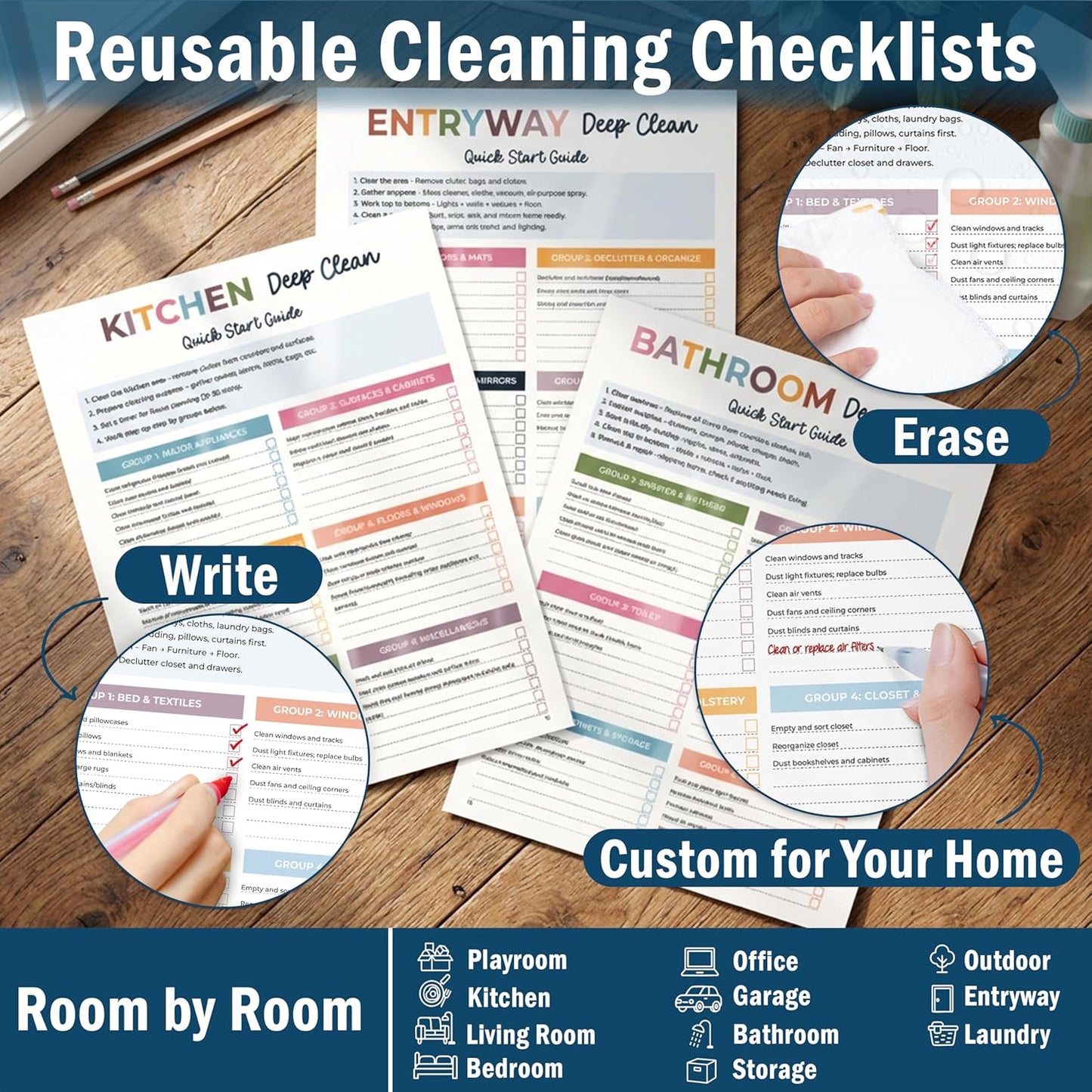 Magnetic Cleaning Schedule and Checklist Dry Erase Board - Reusable Cleaning Schedule for Home, Kitchen & Bathroom | Weekly & Monthly Chore Chart for Adults, Strong Magnet, Easy Erase