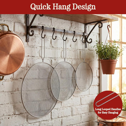 3-Piece Splatter Screen Set – Fine Mesh Stainless-Steel Grease Splatter Guard For Pots, Pans, and Skillets – Kitchen Gadgets By Classic Cuisine