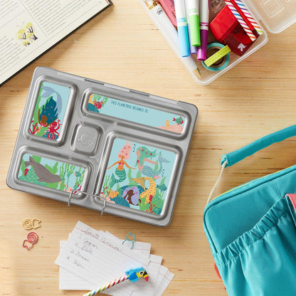 PlanetBox Rover Stainless Steel Bento Box Style Lunch Box Kit for Kids with 5 Compartments – Space Animals Edition includes Insulated Lunch Bag, Leakproof Food Containers and Matching Magnets