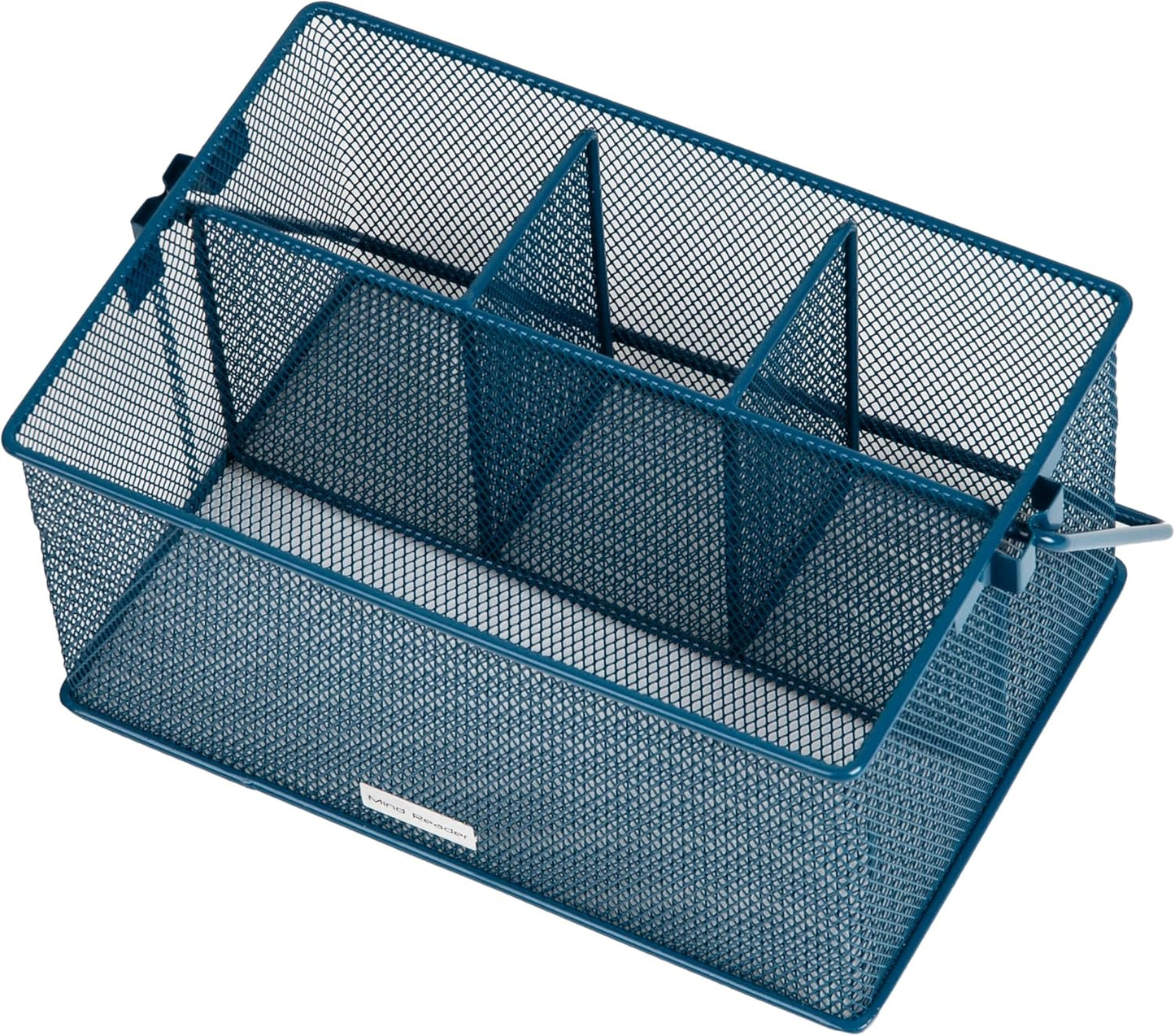 Mind Reader Multi-purpose Storage Caddy with Handle, Desktop Organizer, Cutlery Holder, 4 Compartments, Metal Mesh, Black