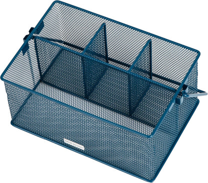 Mind Reader Multi-purpose Storage Caddy with Handle, Desktop Organizer, Cutlery Holder, 4 Compartments, Metal Mesh, Black