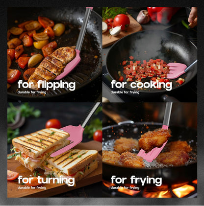 BakeRoyal Silicone Spatula Set - Turner Spatulas Silicone Heat Resistant 600°F - Slotted & Solid Spatula for Cooking Fish, Eggs, Pancakes Flipper – Spatulas for kitchen use – Black