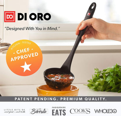 DI ORO Silicone Ladle - Soup & Serving, 600F Heat Resistant, Black