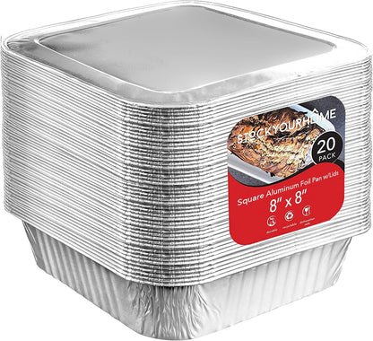 Stock Your Home Aluminum Pans 8x8 Disposable Foil Pans (20 Pack) - 8 Inch Square Pans - Tin Foil Pans Great for Cooking, Heating, Storing, Prepping Food