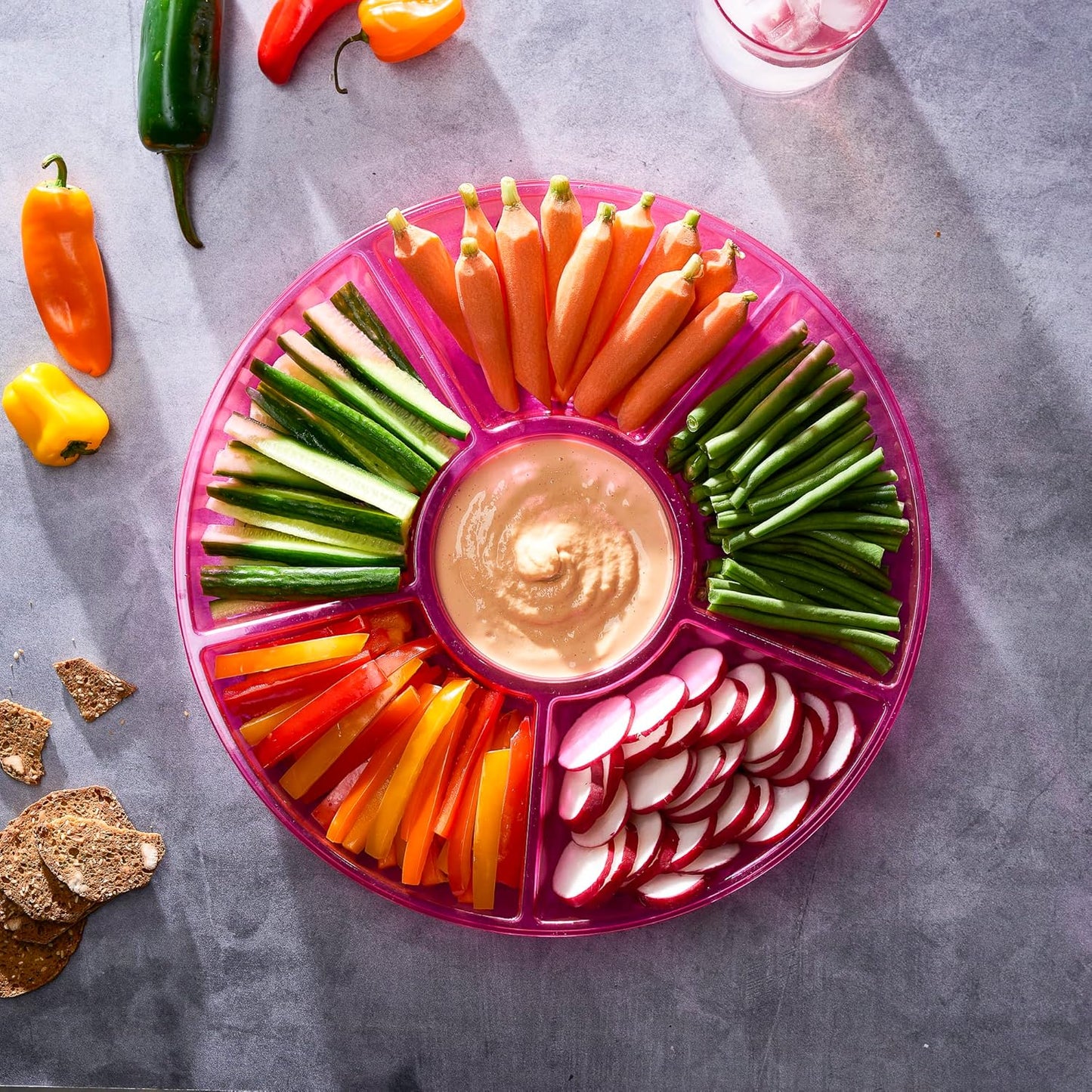 Plasticpro 6 Sectional Round Plastic Serving Tray/Platter (4, Clear)
