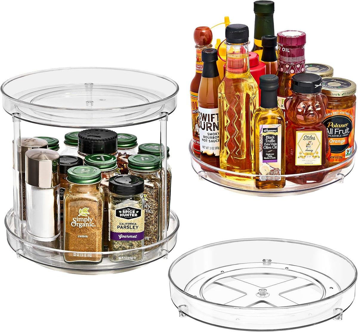 Sorbus 9 Inch Clear Lazy Susan Organizer Set, 2 Flat Turntable Organizer for Spice Organization for Cabinet, 1 Tall Lazy Susan for Kitchen, Home, Office, Closet, Classroom, Laundry Room Organization