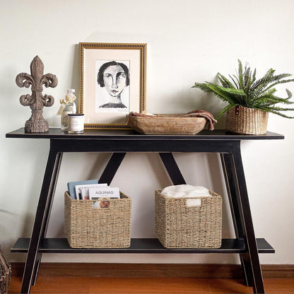 12x12x10in Water Hyacinth Storage Basket Large, Folding Cube Woven Wicker Storage Basket for Shelves, Pantry Baskets Organization and Storage, Kitchen Storage Baskets, Large Rattan Basket Set of 3