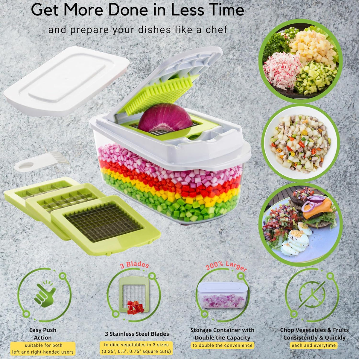 Brieftons QuickPush 8-Cup Push-Down Manual Vegetable Chopper & Food Dicer