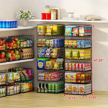 JKsmart 3 Pack XXL Stackable Wire Baskets with Handles for Pantry Storage and Organization, Fruit and Vegetable Basket with Name Plates, Metal Storage Bins for Snack Can Fruit Veggies, XXL