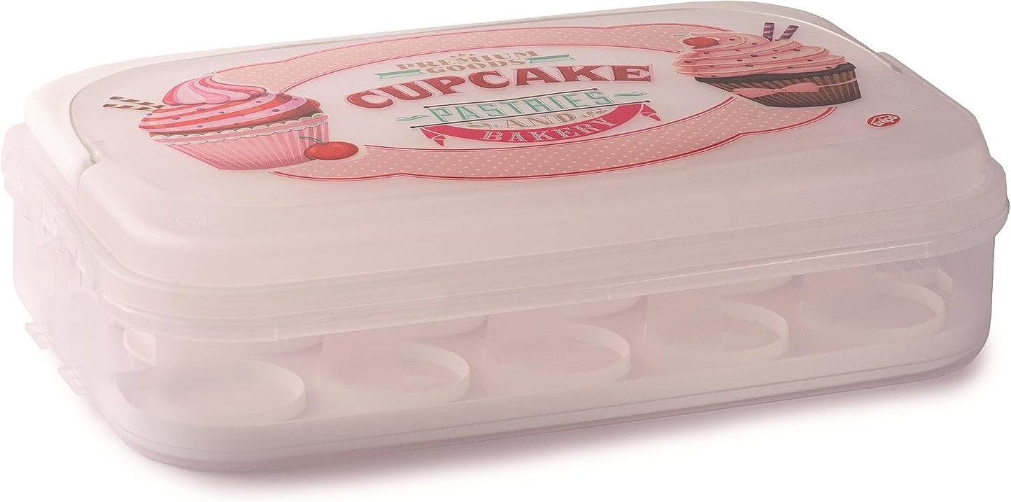 Snips Cupcake Holder 14 Litres White | Double Decorated Container with Double Tray | Made in Italy | BPA-Free