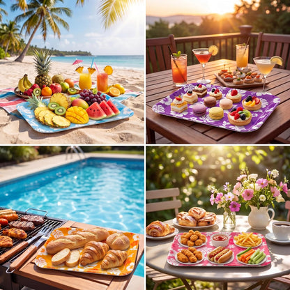 4 Pieces Basketball Serving Trays - Sports Melamine Platters Reusable Rectangle Party Trays for Basketball Sports Theme Party Food Dessert Serving Supplies, 13 x 9.7 inch
