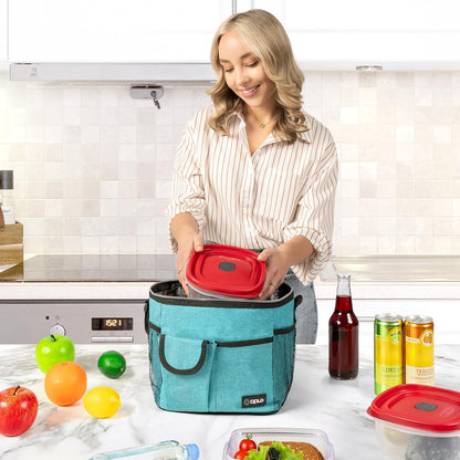 opux Insulated Lunch Bag for Men Women, Leakproof Black Lunch Box for Work, Portable Soft Lunch Cooler Bag with Shoulder Strap, Adult Lunchbox Lunch Pail for Kid Boy Girl School, 14 Can/8L