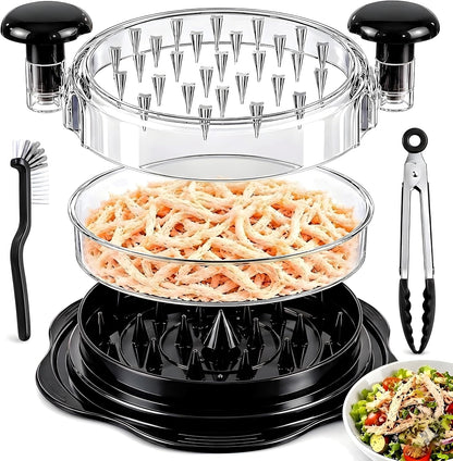 Upgraded 5-in-1 Large Chicken Shredder with Cleaning Brush & Tong 10'' Pro Chicken Shredder Tool Twist Large Stable Anti-Slip Ergonomic Handle Removable Tray Dishwasher Safe, BPA Free