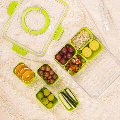 Patent Divided Serving Tray with Lid & Handle - Snackle Box Organizer for Charcuterie, Sandwiches, Veggies, Fruits, Candy - Portable Food Storage for Travel, Beach, Picnics（1 pcs, Orange）
