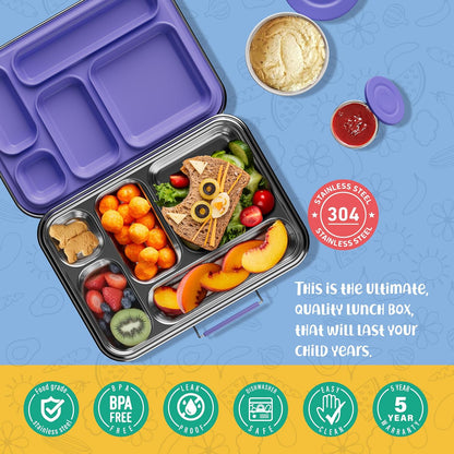AOHEA Stainless Steel Bento Box Kids, Kids Metal Bento Lunch Box BPA Free Lunch Box Containers 304 Stainless Steel Bento Box for School and Office(Bule)