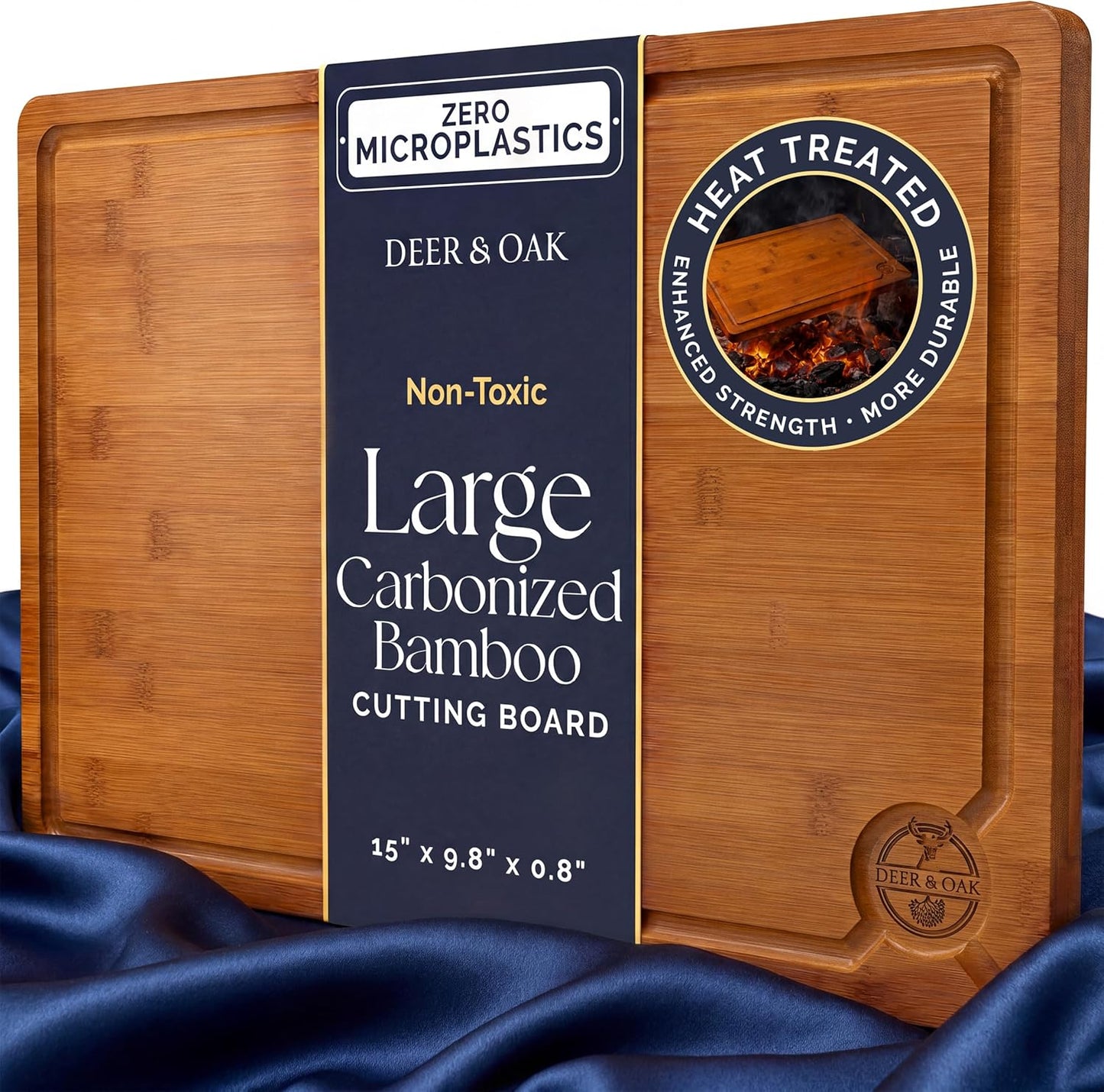Pre-Oiled, Non Toxic 3-Piece Carbonized Bamboo Cutting Board Set, 500°F Carbonized Technology Eco-Friendly Wooden Chopping Boards for Kitchen with Juice Groove, Charcuterie Serving Boards Deer & Oak