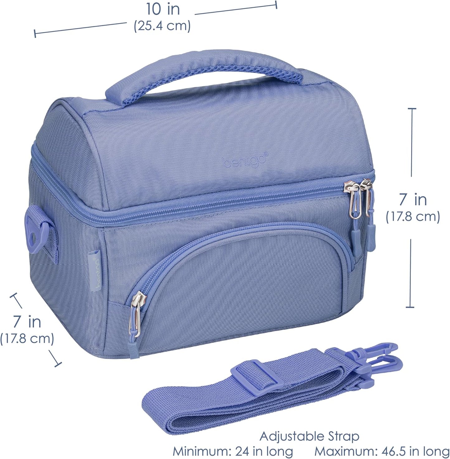 Bentgo Deluxe Lunch Bag - Durable and Insulated Lunch Tote with Zippered Outer Pocket, Internal Mesh Pocket, Padded and Adjustable Straps, & 2-Way Zippers - Fits All Lunch Boxes (Blue)