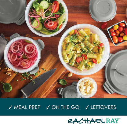 Rachael Ray Leak-Proof Nestable Container Food Storage Bin Set, 10-Piece, Clear with Teal Lids