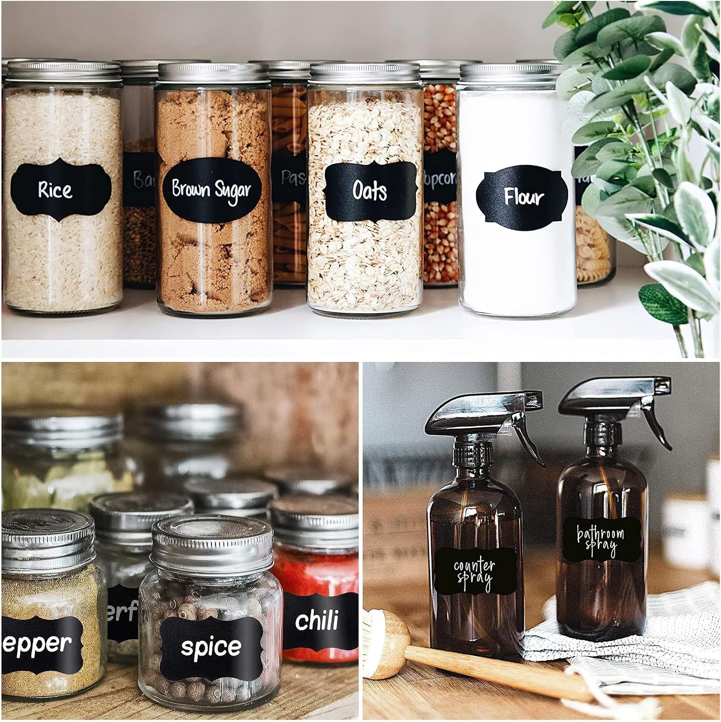 Chalkboard Labels, 120 Pcs Black Reusable Waterproof Labels Stickers, Kitchen Pantry Sticker for Containers, Mason Jars, Condiments, Food Storage (Wavy)