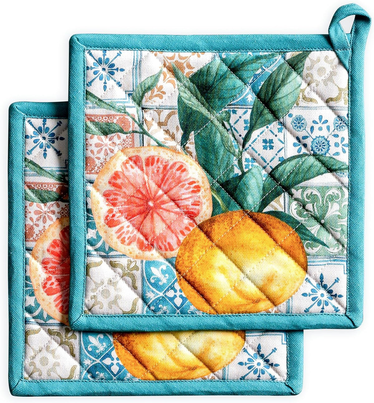 Maison d' Hermine 100% Cotton Oven Mitt & Pot Holder Set (7.5"x13" & 8"x8") - Colors C