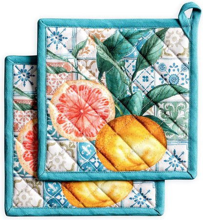 Maison d' Hermine 100% Cotton Oven Mitt & Pot Holder Set (7.5"x13" & 8"x8") - Colors C
