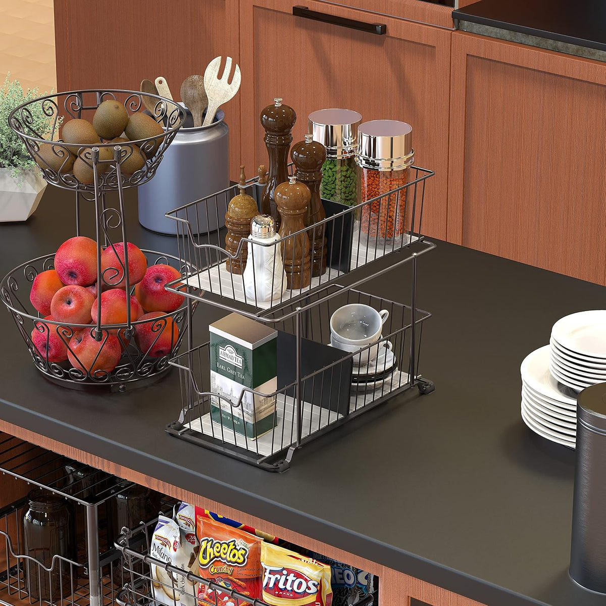 Simple Houseware 2 Tier Cabinet Wire Basket Drawer Organizer, Grey