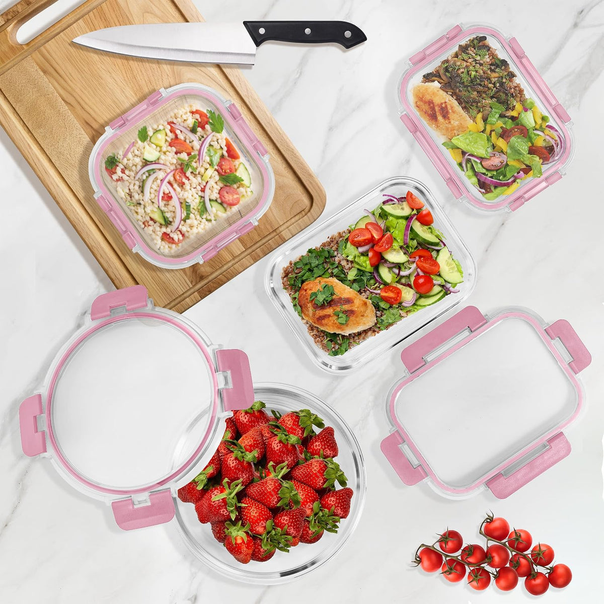 Sorbus Glass Meal Prep Containers Set – 8 Round 32oz Containers with Airtight Lids – Freezer, Dishwasher, Oven Safe – Reusable Food Storage Bowls