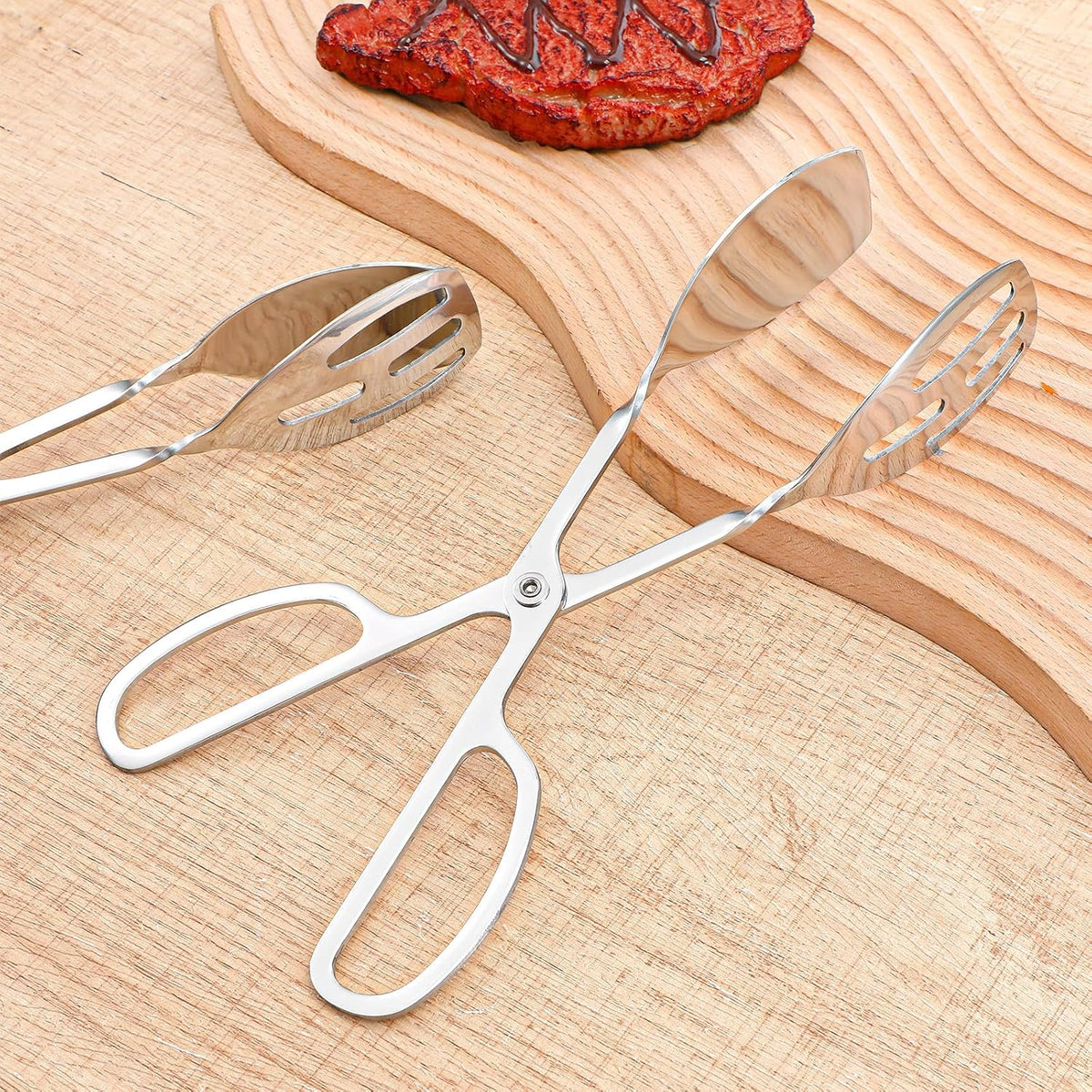 4-Pack Stainless Steel Salad Tongs & Serving Tongs - Scissor-Style Kitchen Utensils for Buffet, Party, Cooking, Baking, BBQ (Silver)