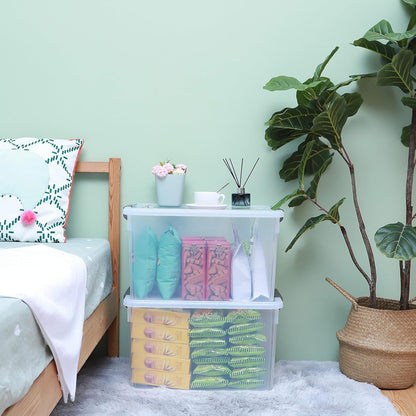Citylife 32 QT Plastic Storage Bins with Latching Lids Stackable Storage Containers for Organizing Large Clear Storage Box for Garage, Closet, Kitchen, 4 Packs