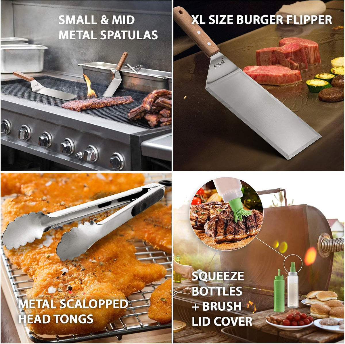 Metal Spatula Set Stainless Steel Hamburger Turner Griddle Flipper Scraper for BBQ Grill Flat Top