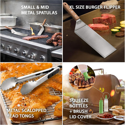 Metal Spatula Set Stainless Steel Hamburger Turner Griddle Flipper Scraper for BBQ Grill Flat Top
