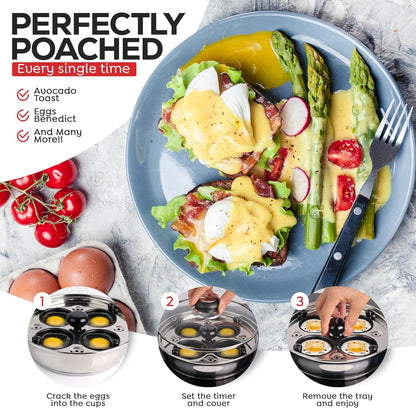 AVACRAFT Stainless Steel Egg Poacher Pan with 4 Egg Cups