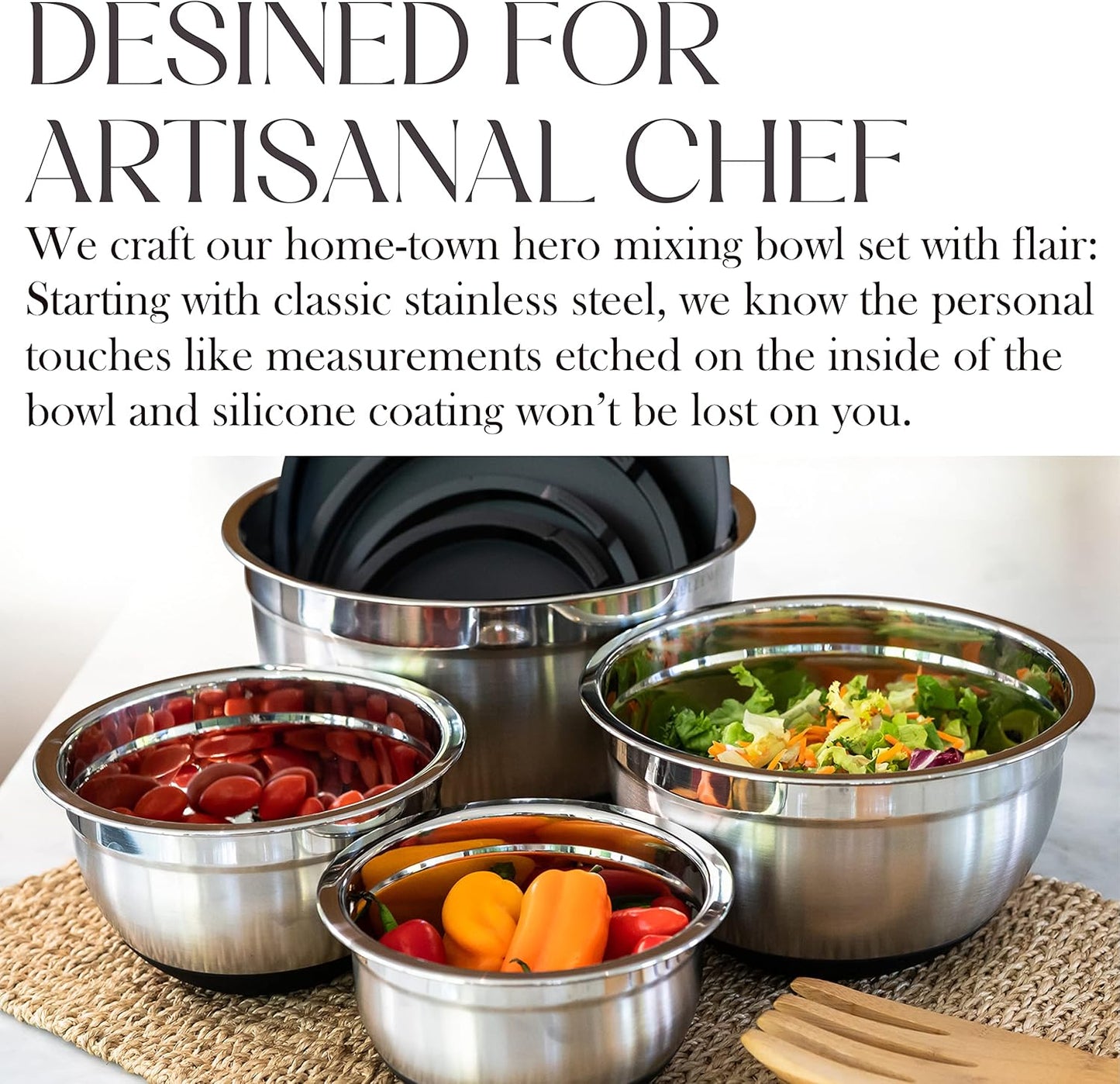 Bellemain Stainless Steel Non-Slip Mixing Bowls with Lids (4-Piece Set)