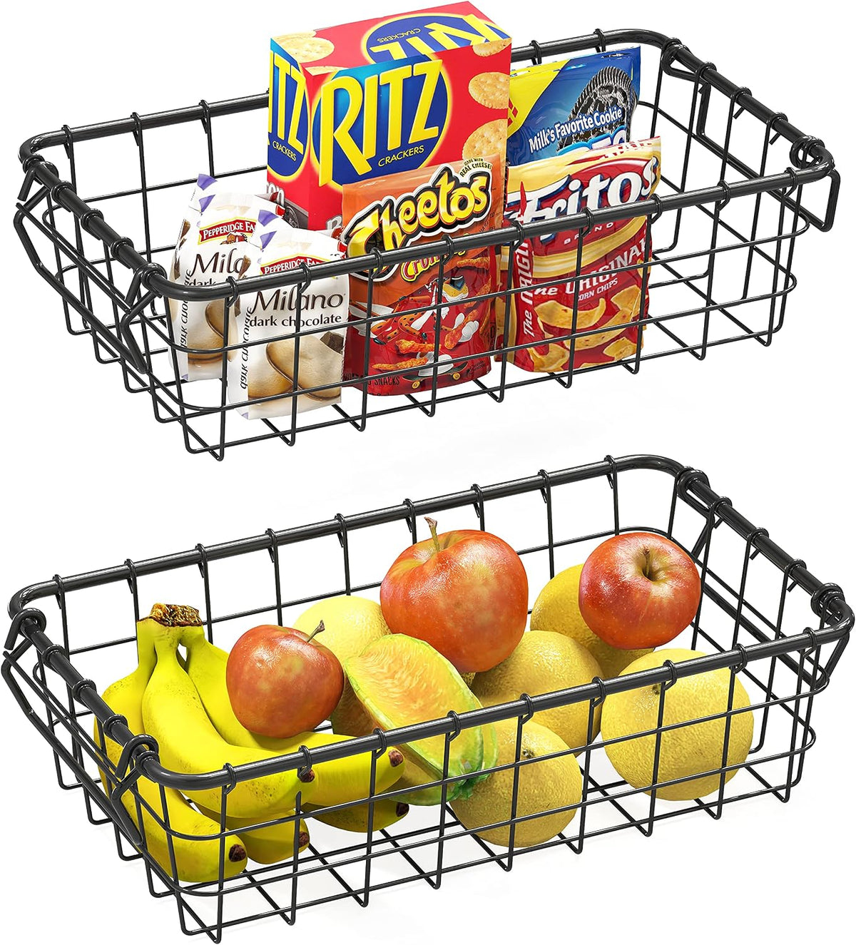 Simple Houseware 2 Pack Stackable Single Wire Basket, (11.5 x 15 x 7.5 in)