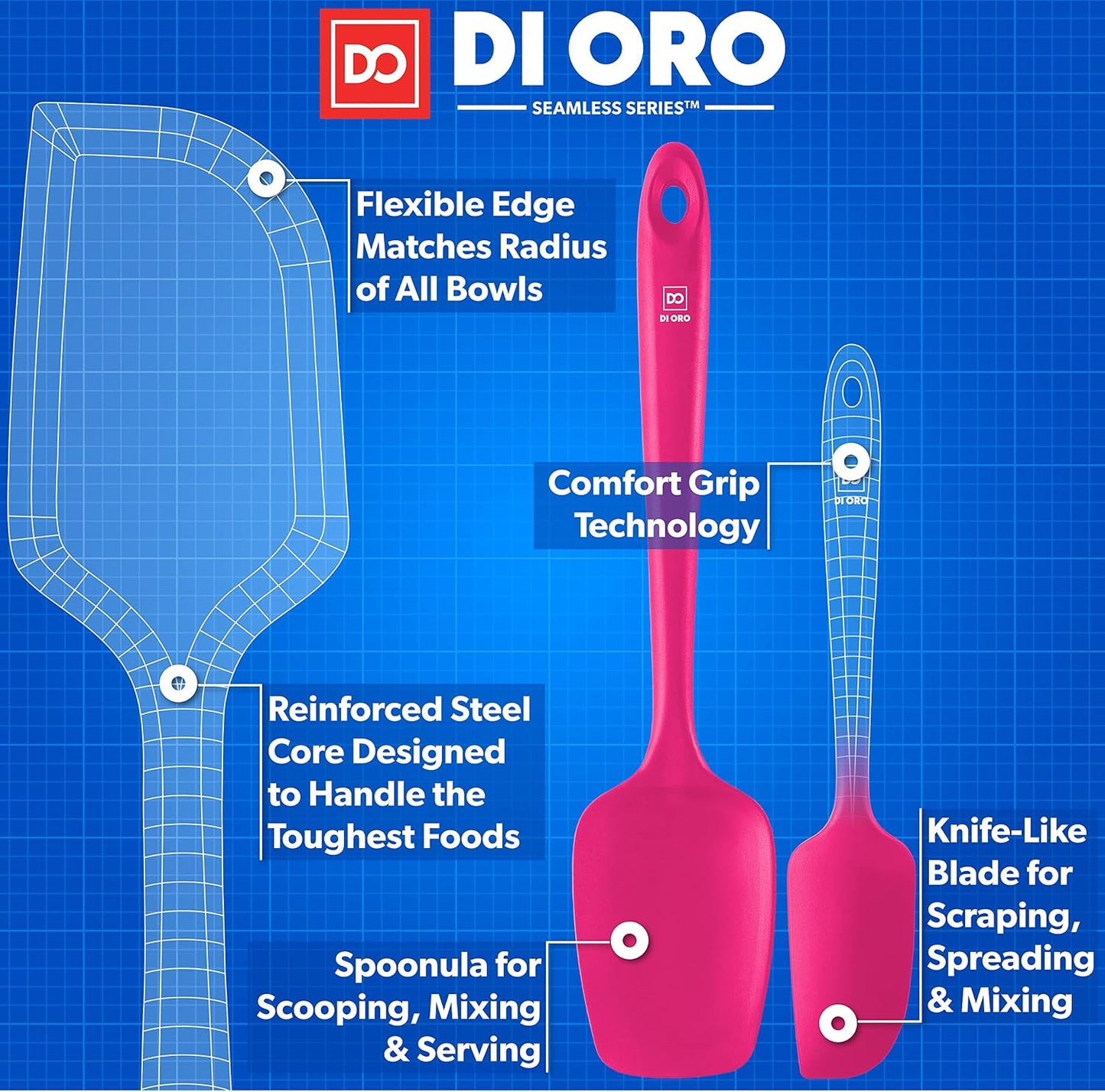 DI ORO Silicone Spatula Set - Rubber Kitchen Spatulas for Baking, Cooking, & Mixing - 600°F Heat-Resistant & BPA Free Silicone Scraper Spatulas for Nonstick Cookware - Dishwasher Safe (3pc, Black)